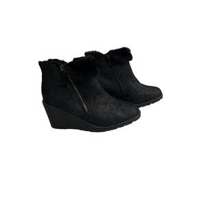 Lane Bryant Wedge Booties Women 9 Black Fur Trim Faux Suede